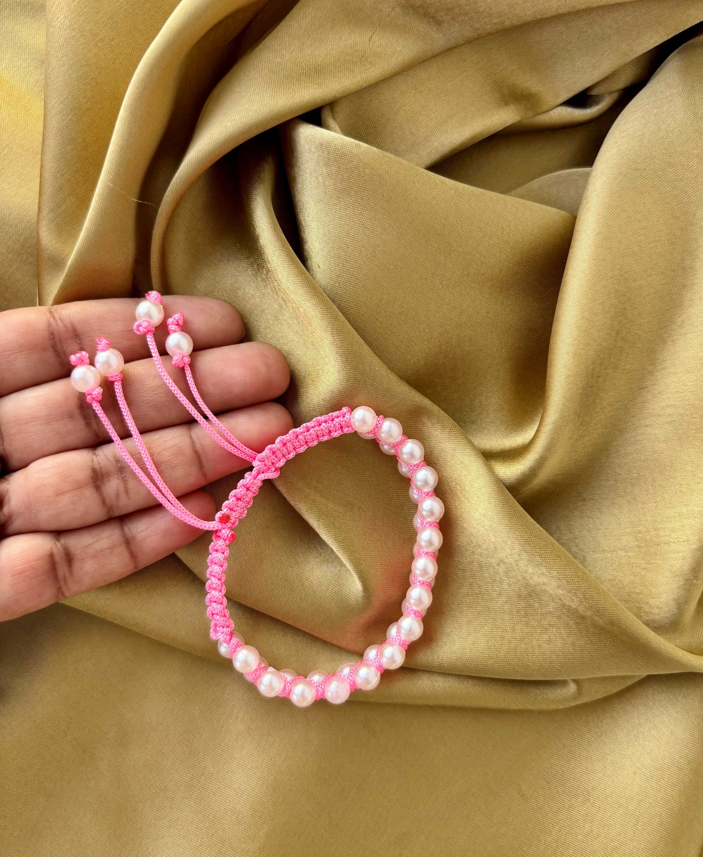 Pink Woven Pearl Bracelet