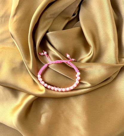 Pink Woven Pearl Bracelet