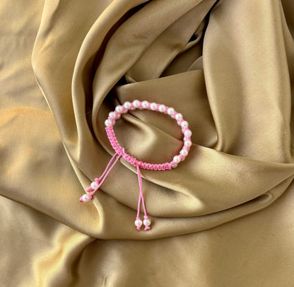 Pink Woven Pearl Bracelet