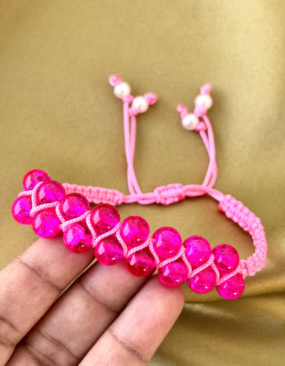 Fuchsia Crackle Bead Pink Macramé Bracelet
