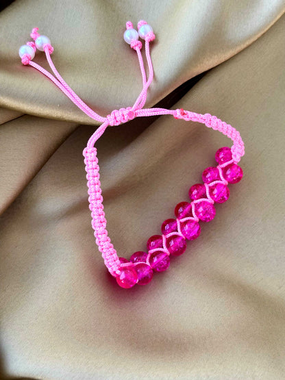 Fuchsia Crackle Bead Pink Macramé Bracelet