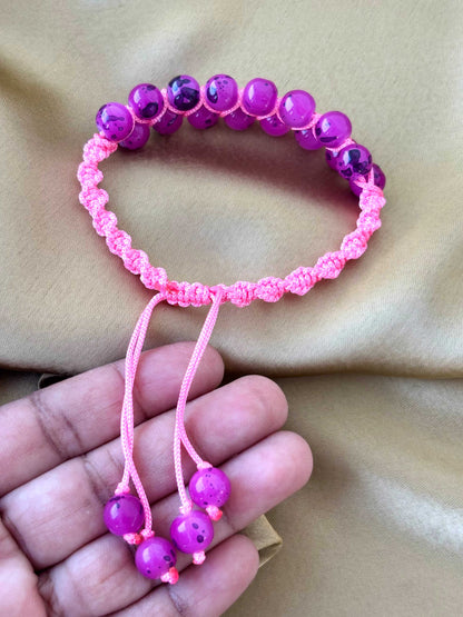 Magenta Marbled Bead Macramé Bracelet
