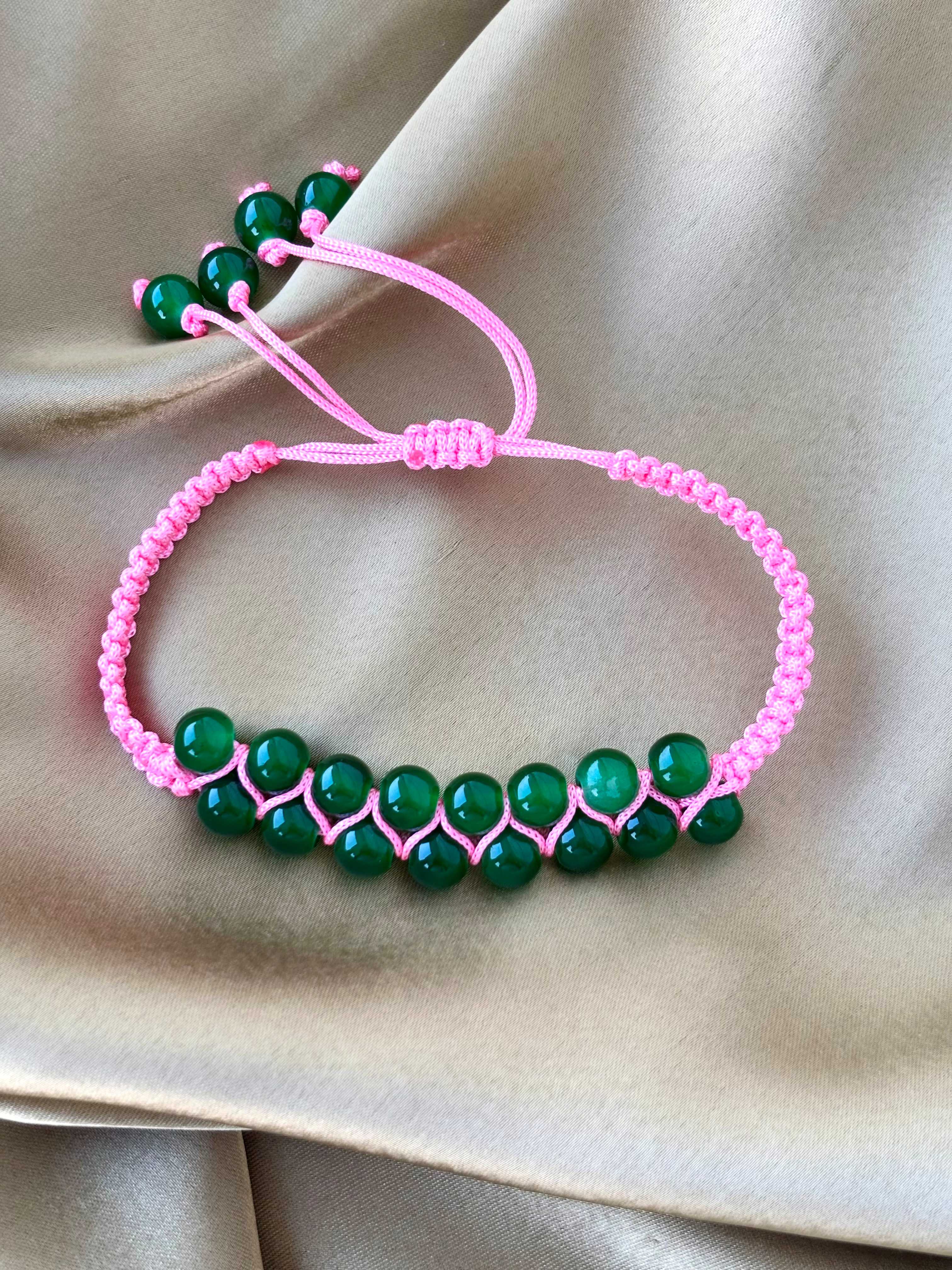 Forest Green Beads Macramé Bracelet