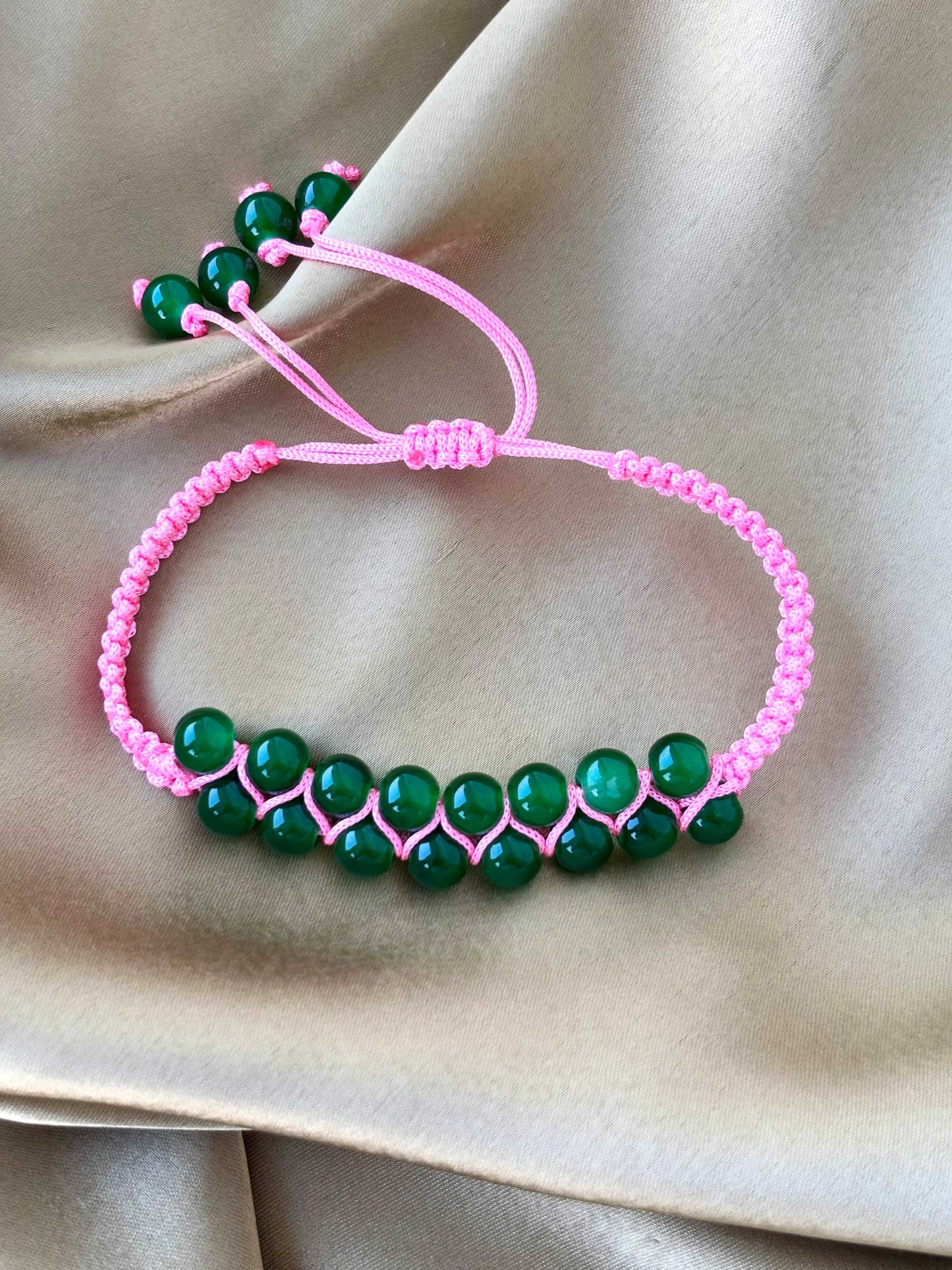 Forest Green Beads Macramé Bracelet