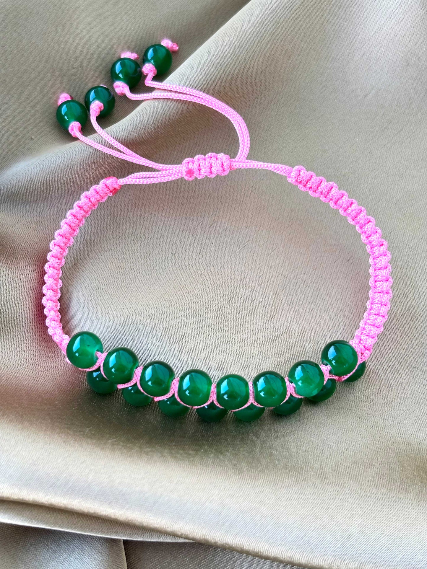 Forest Green Beads Macramé Bracelet