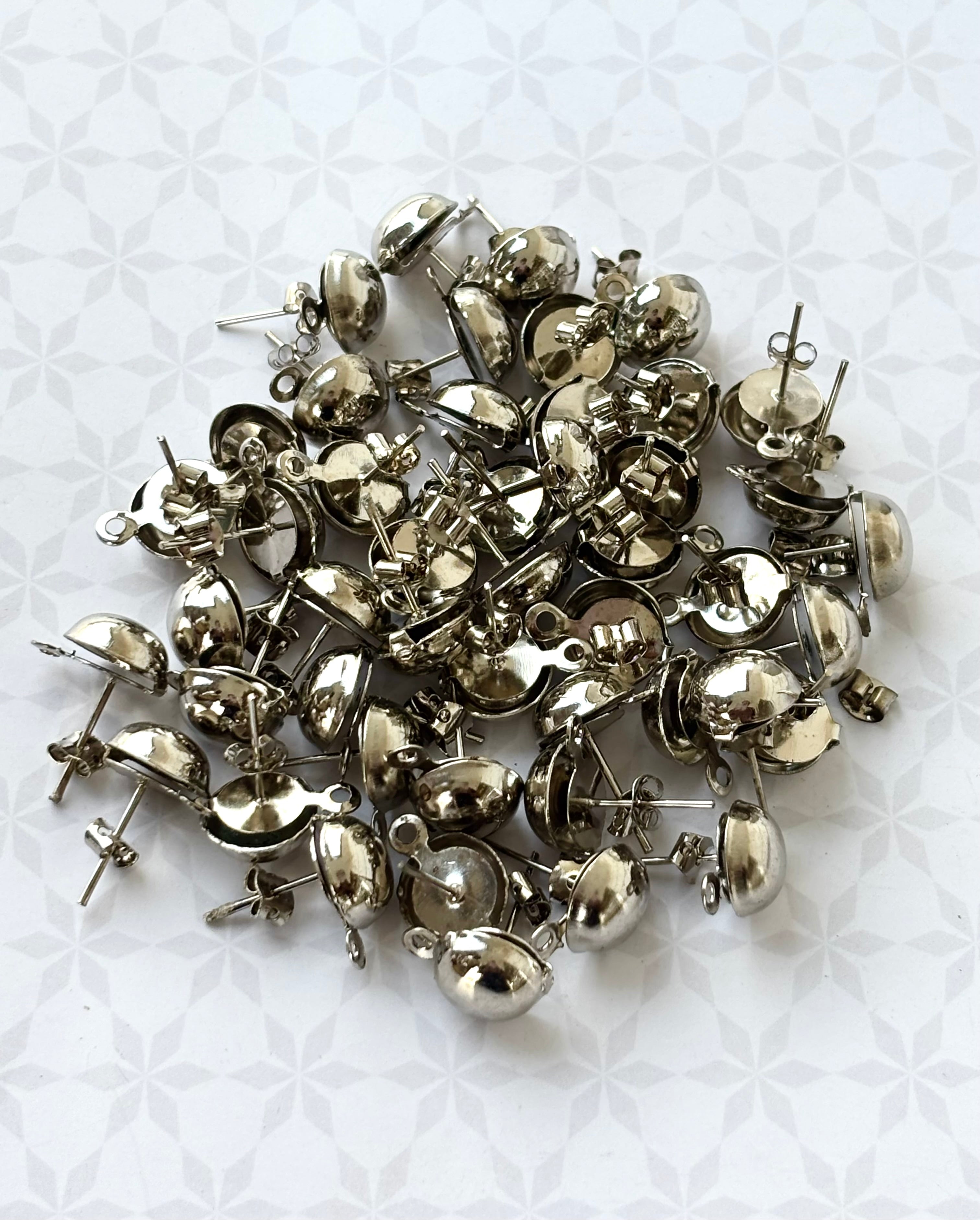 Rhodium Color Stud Earring Bases with Loop