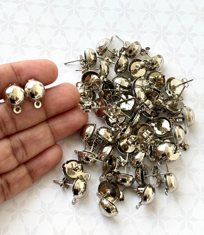 Rhodium Color Stud Earring Bases with Loop