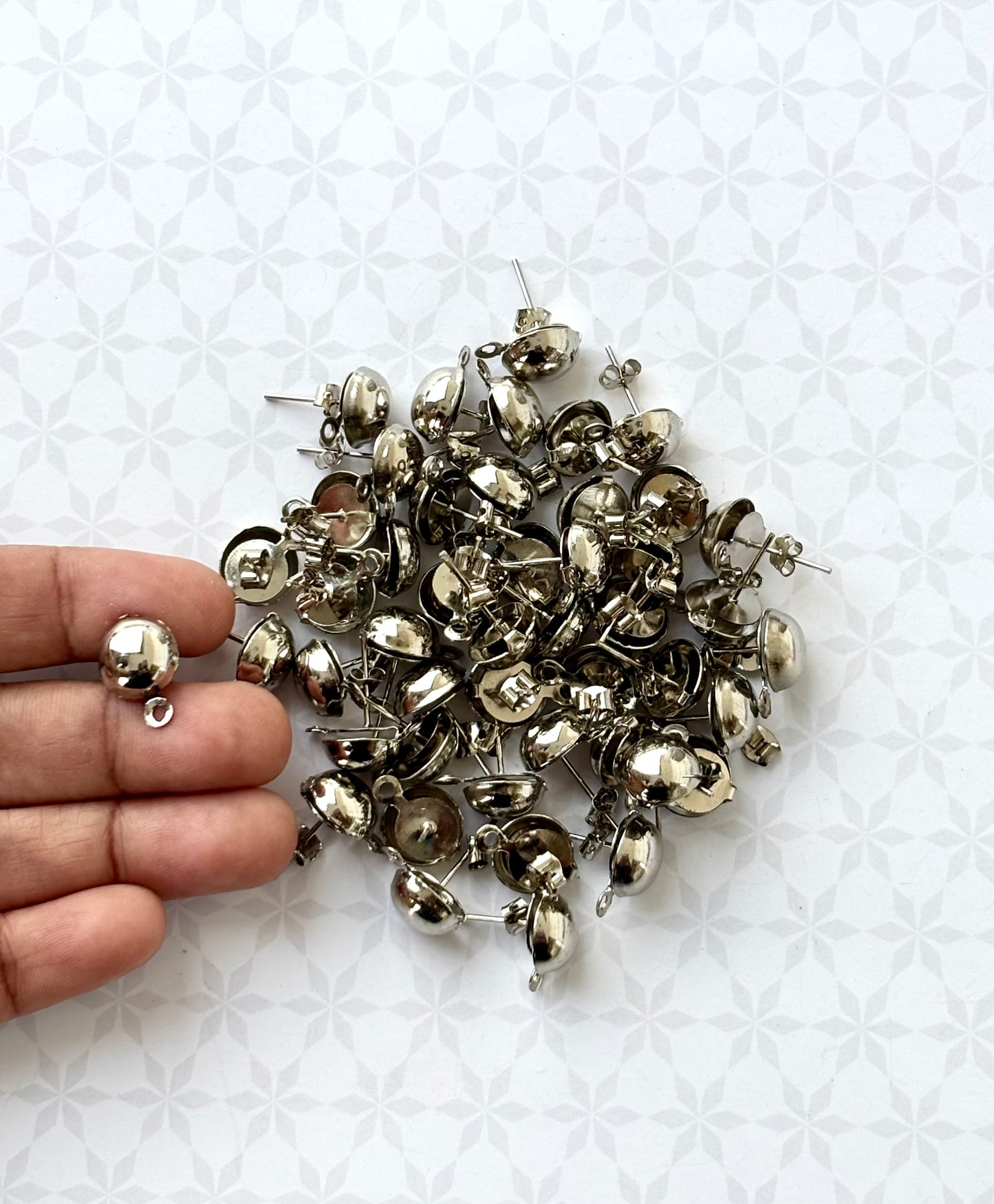 Rhodium Color Stud Earring Bases with Loop