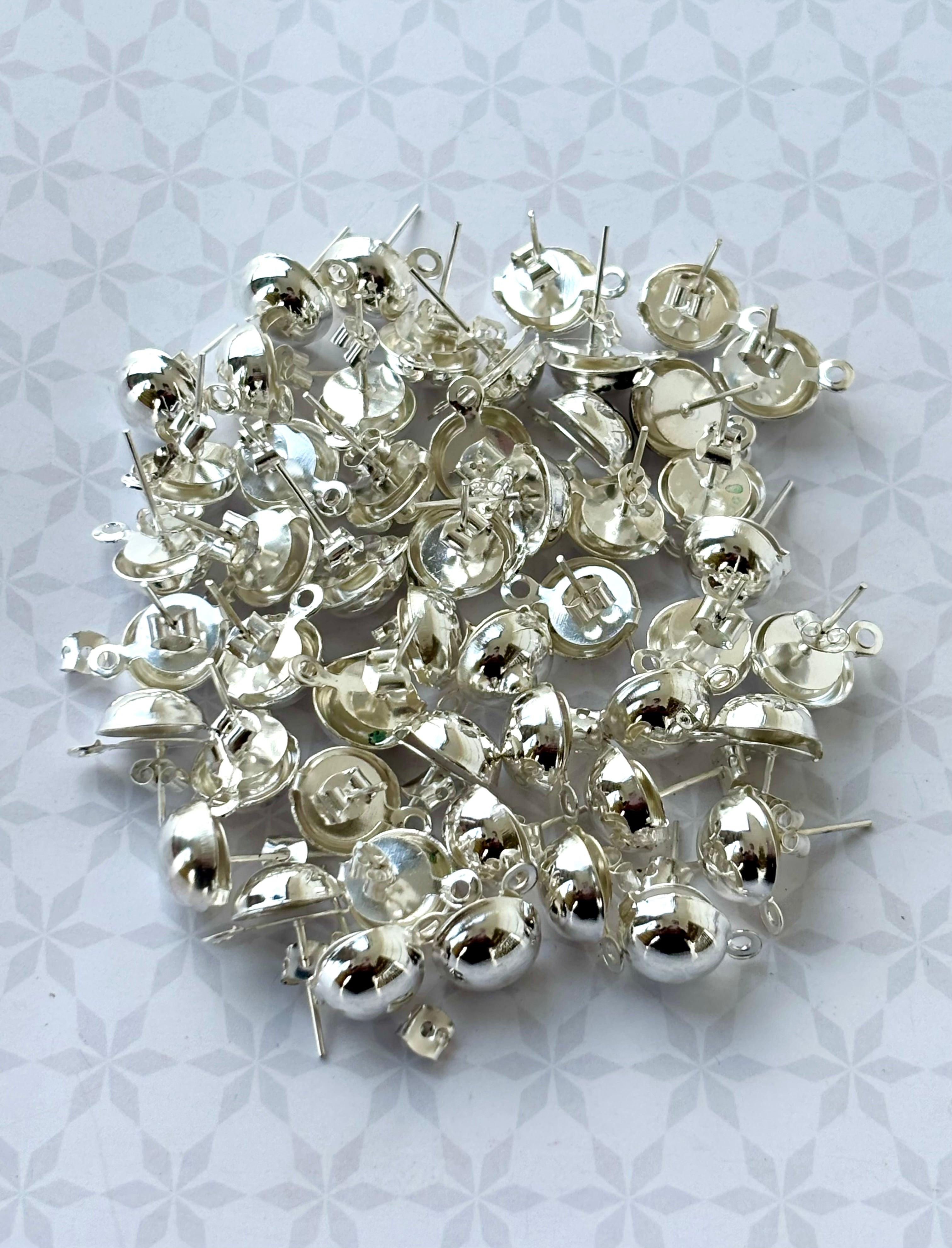 Silver Color Stud Earring Bases with Loop