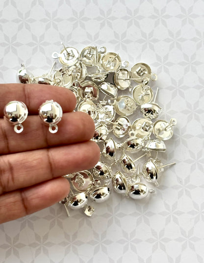 Silver Color Stud Earring Bases with Loop