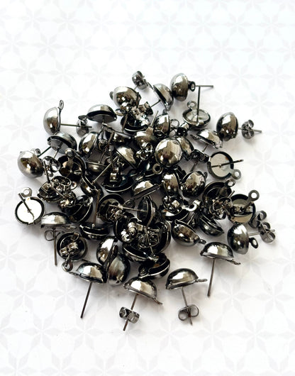 Black Color Stud Earring Bases with Loop