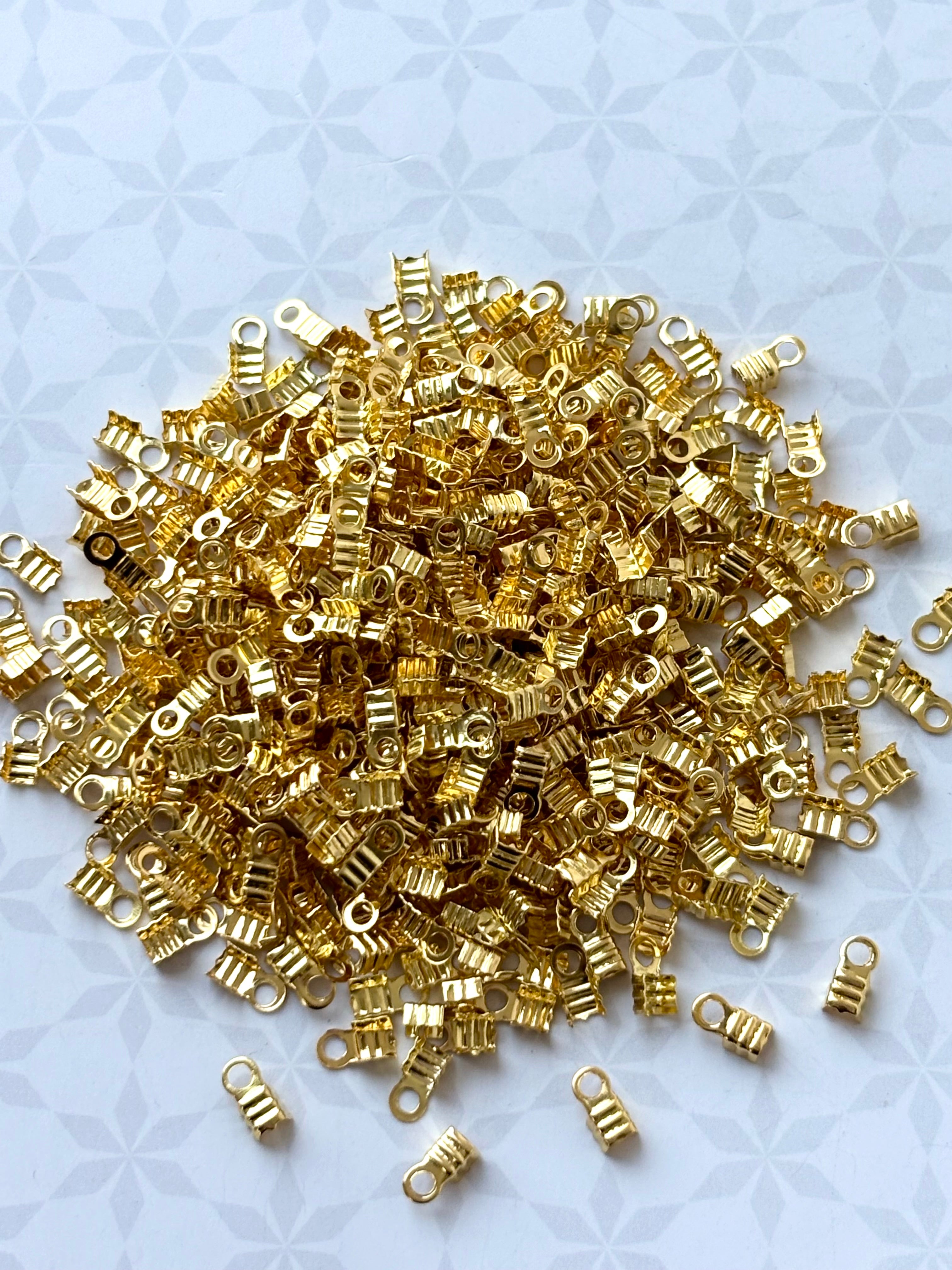 Gold Fold-Over Cord Crimp Ends