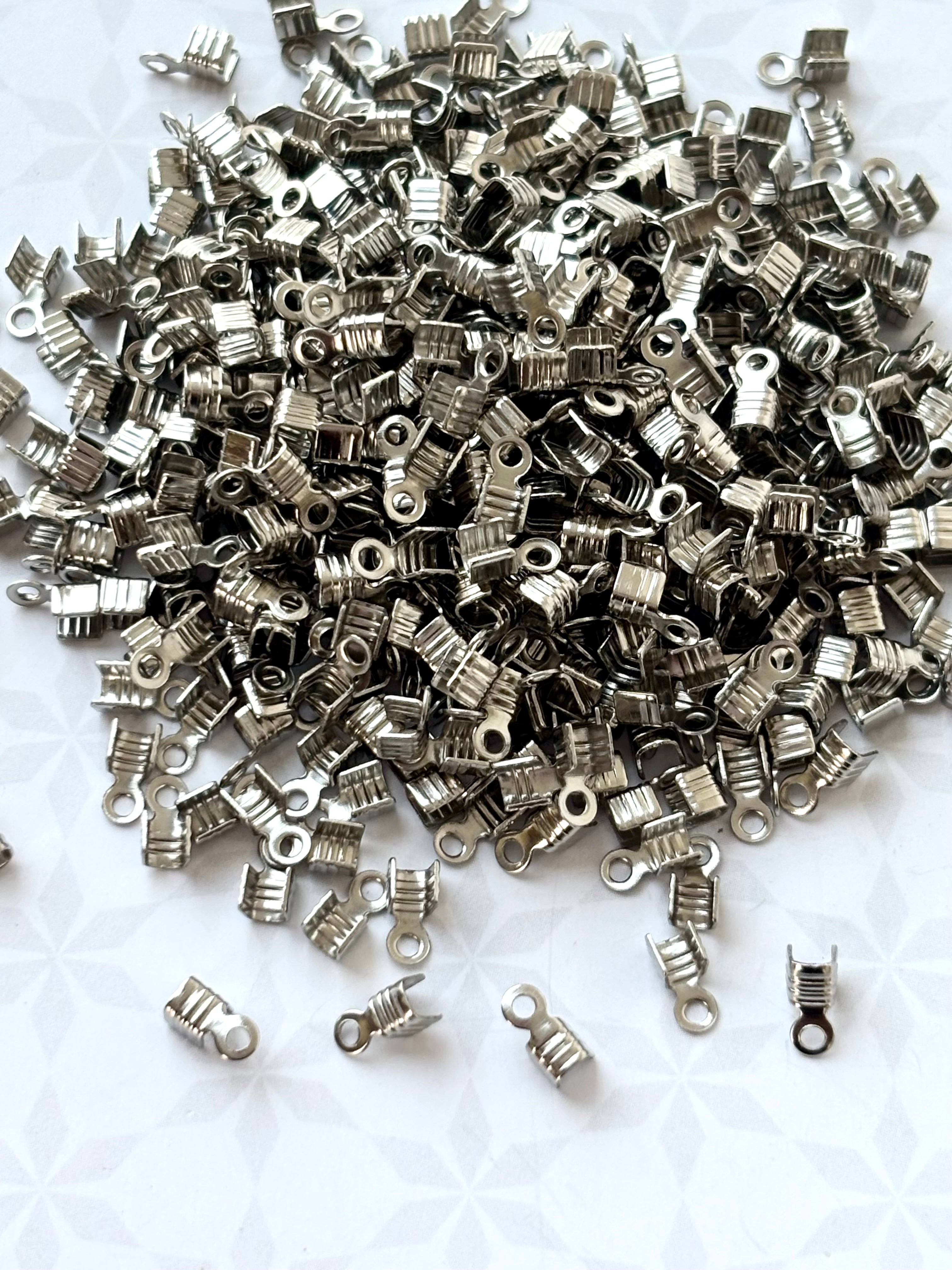Rhodium Fold-Over Cord Crimp Ends