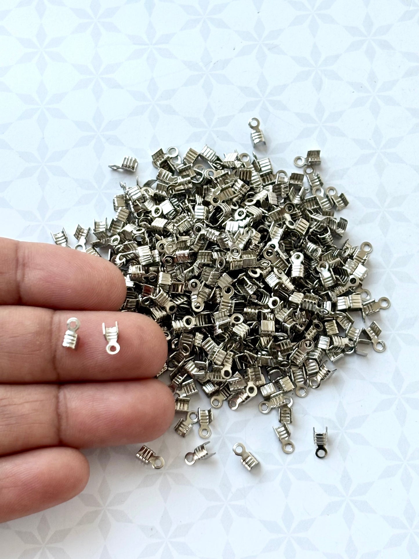Rhodium Fold-Over Cord Crimp Ends
