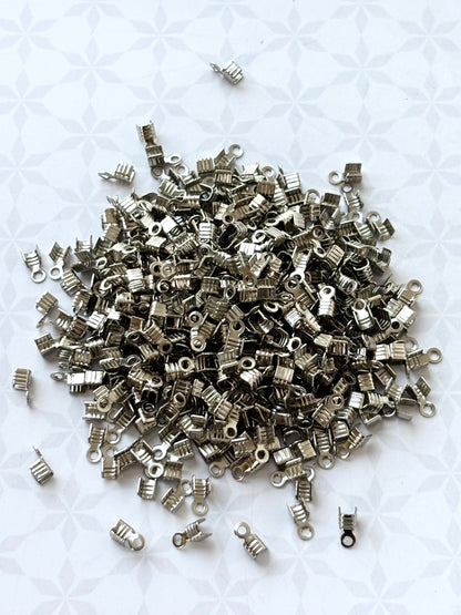 Rhodium Fold-Over Cord Crimp Ends