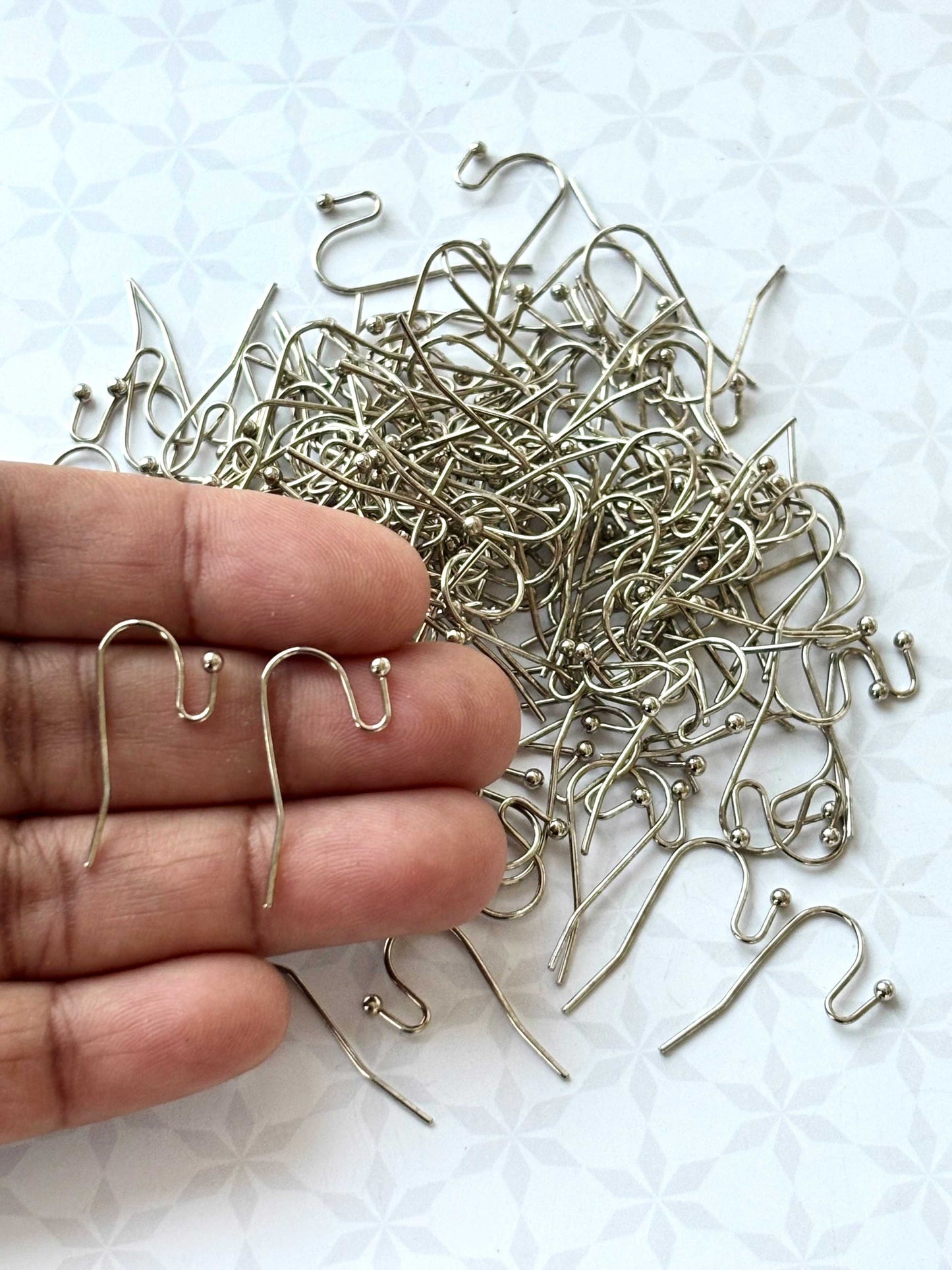 Rhodium Fish Hook Earring Wires with Dot
