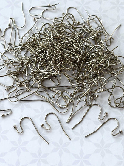 Rhodium Fish Hook Earring Wires with Dot