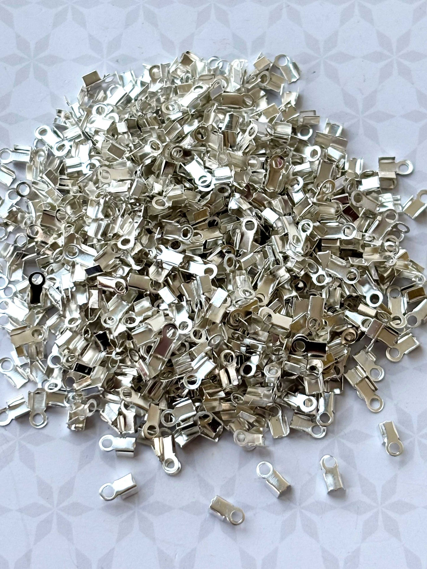 Smooth Silver Fold-Over Cord Crimp Ends