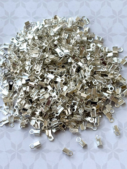 Smooth Silver Fold-Over Cord Crimp Ends