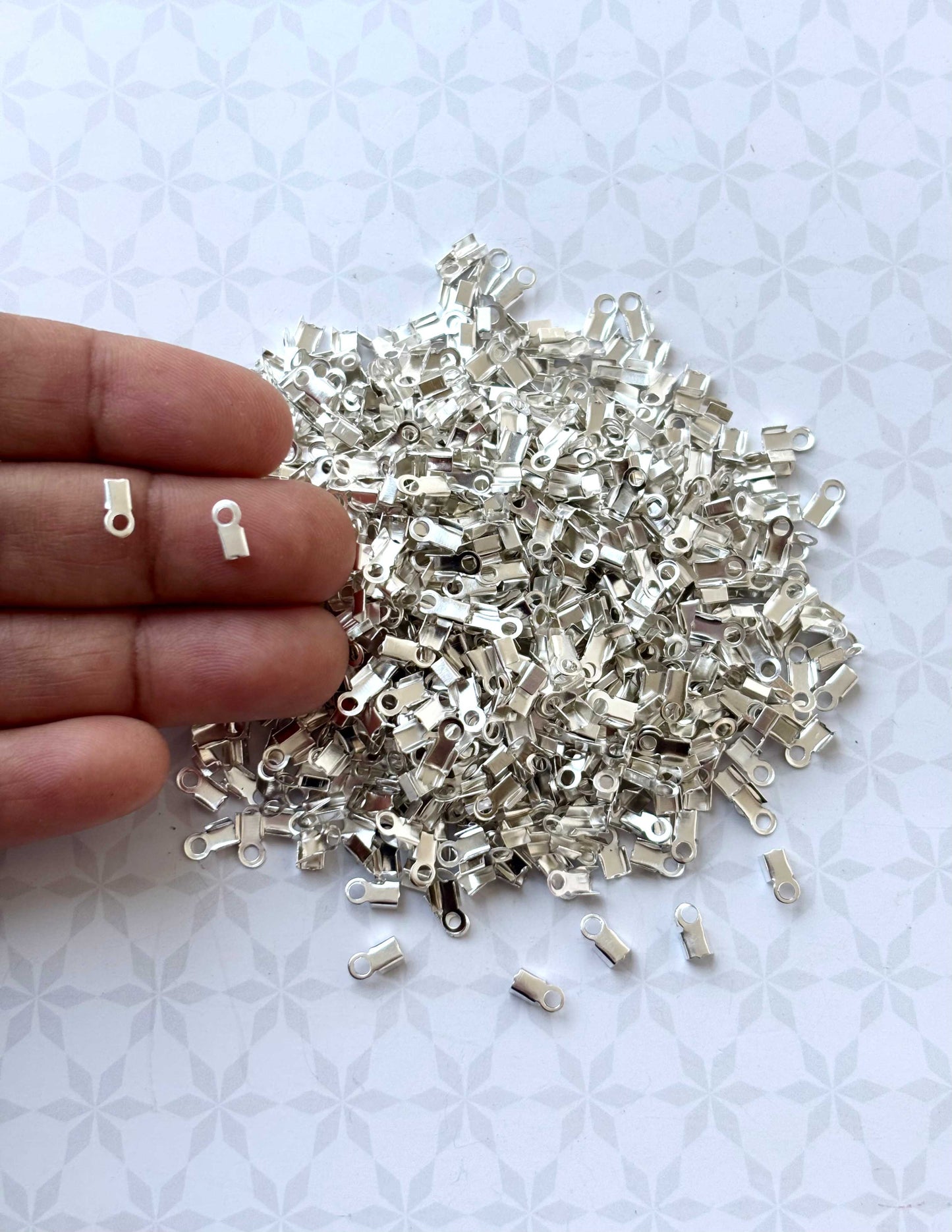 Smooth Silver Fold-Over Cord Crimp Ends