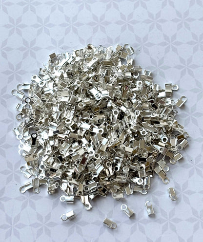 Smooth Silver Fold-Over Cord Crimp Ends