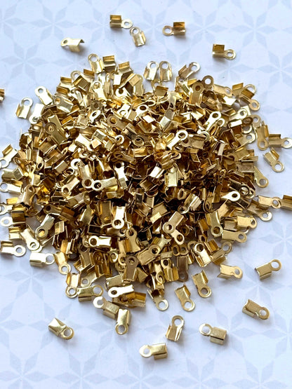 Smooth Gold Fold-Over Cord Crimp Ends