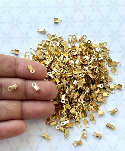Smooth Gold Fold-Over Cord Crimp Ends