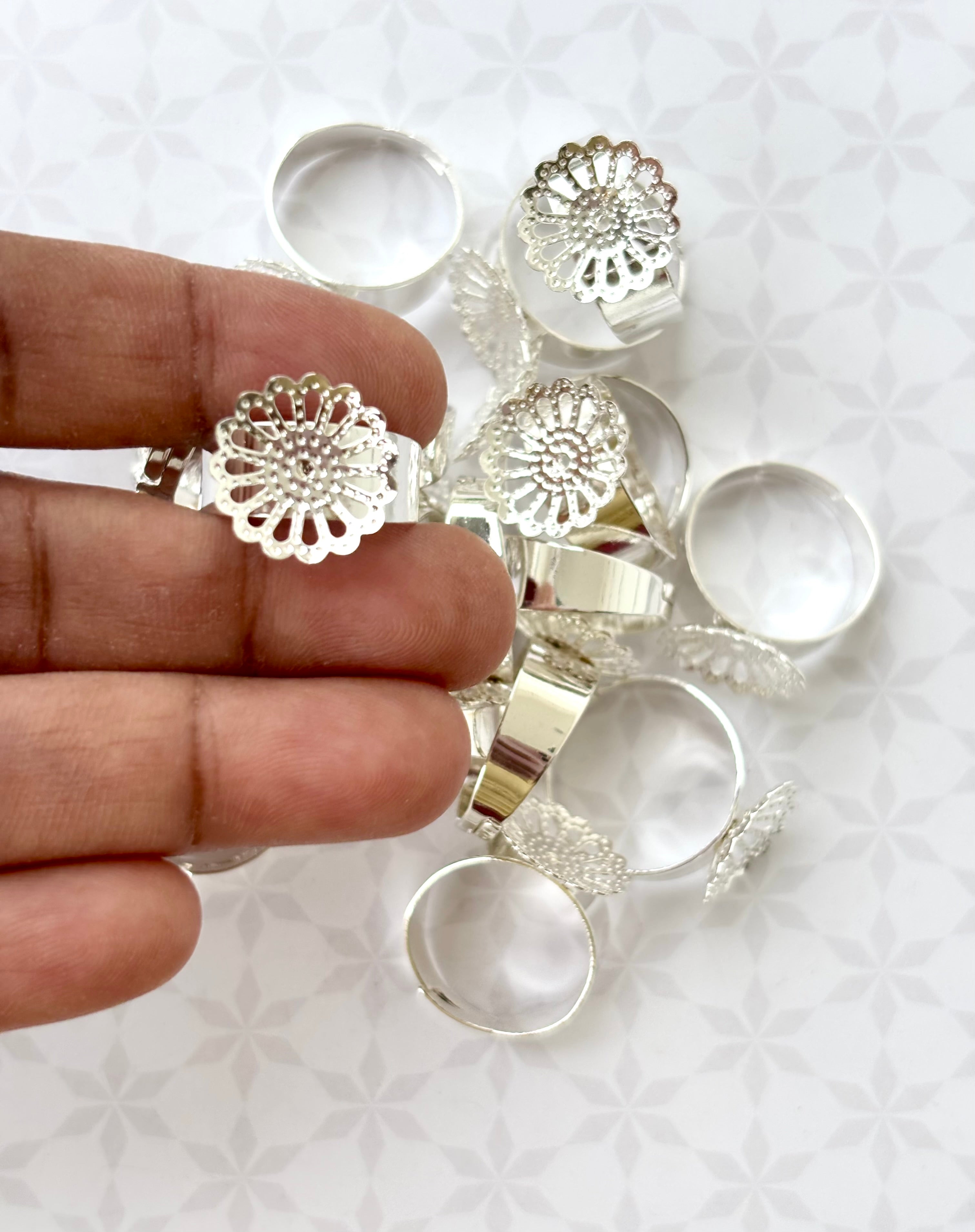 Silver Floral Adjustable Ring Bases