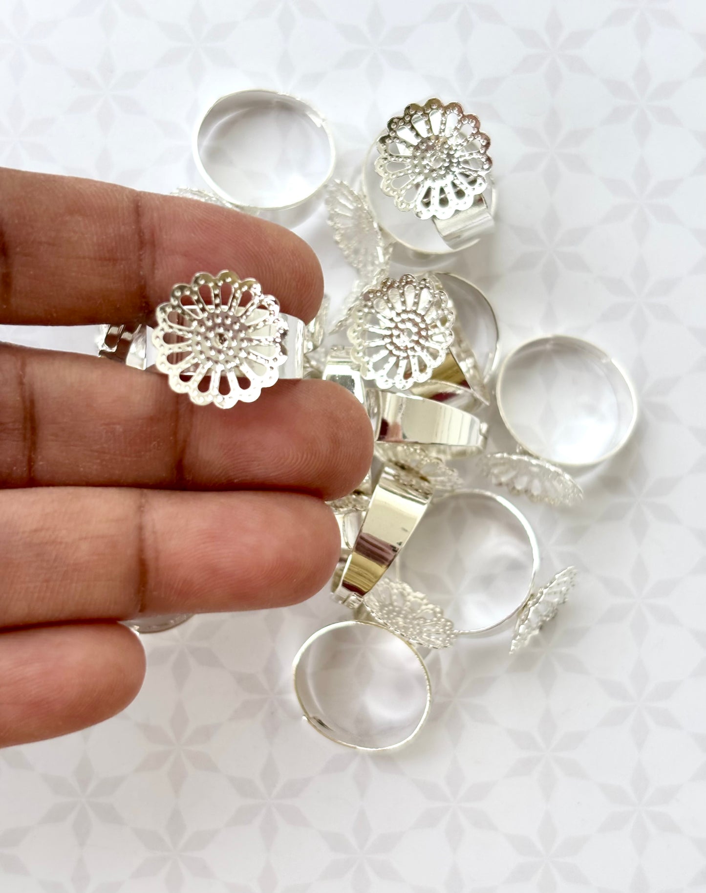 Silver Floral Adjustable Ring Bases