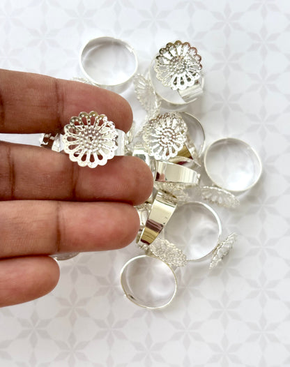Silver Floral Adjustable Ring Bases
