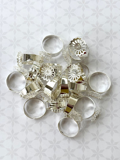 Silver Floral Adjustable Ring Bases