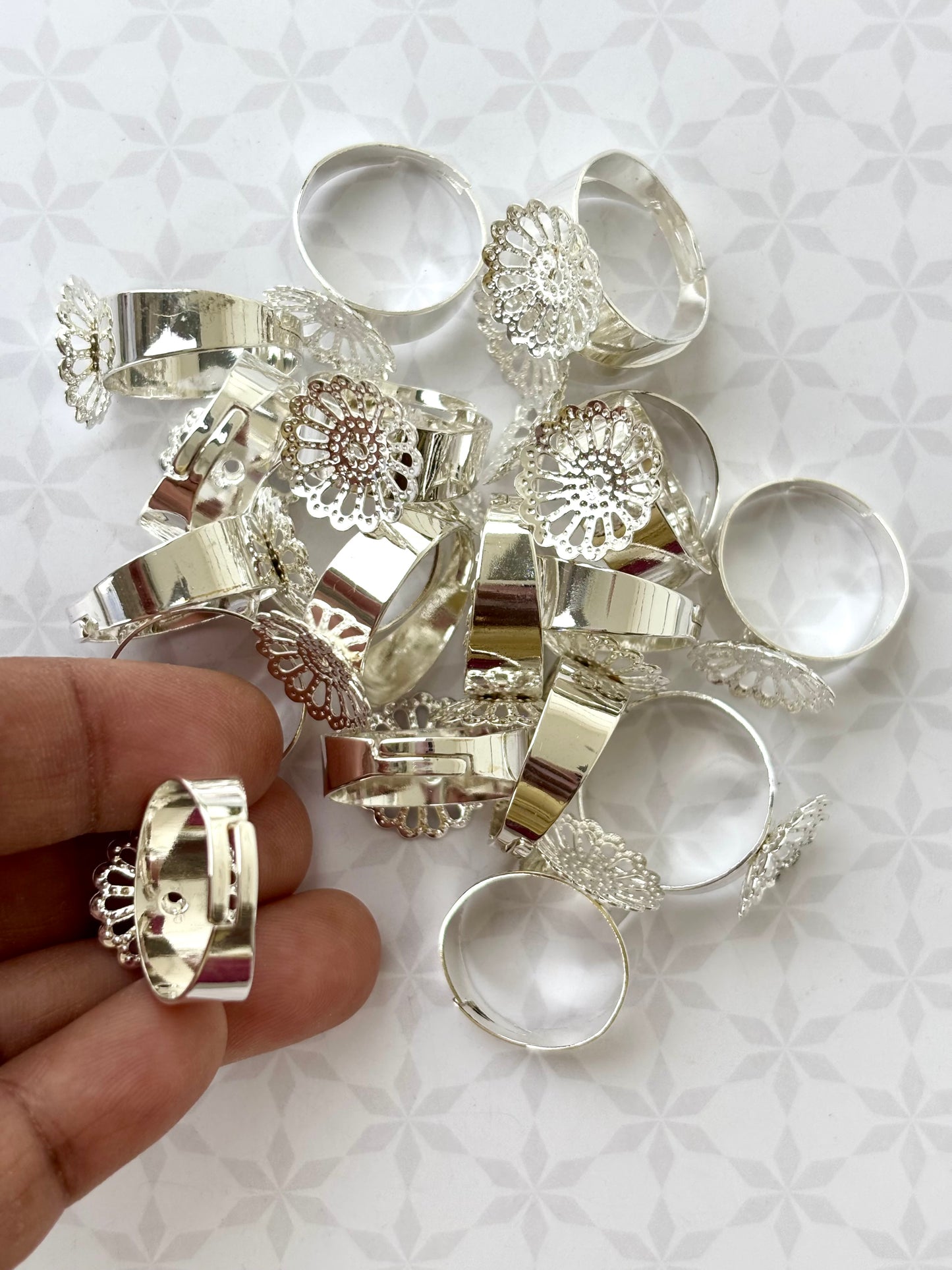 Silver Floral Adjustable Ring Bases