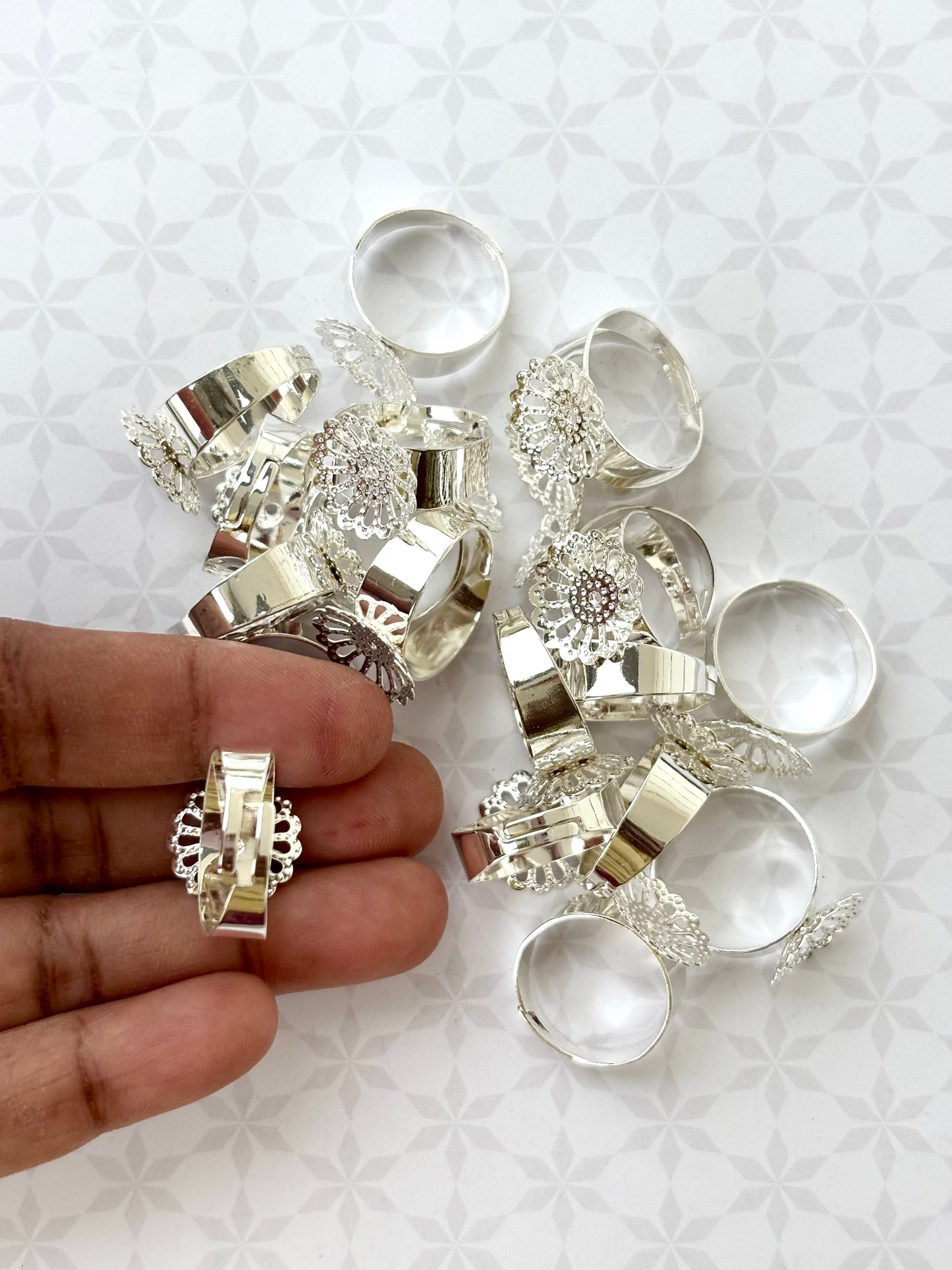 Silver Floral Adjustable Ring Bases