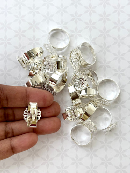 Silver Floral Adjustable Ring Bases