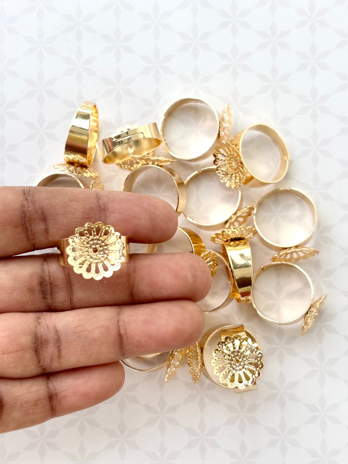 Gold Floral Adjustable Ring Bases