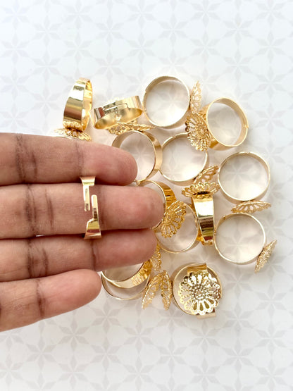 Gold Floral Adjustable Ring Bases