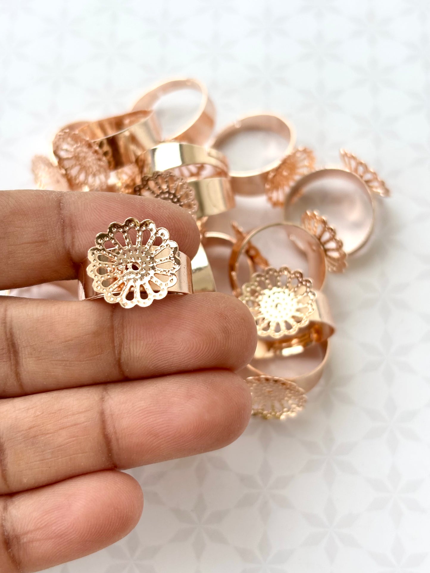Rose Gold Floral Adjustable Ring Bases