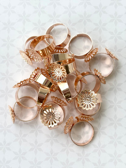 Rose Gold Floral Adjustable Ring Bases