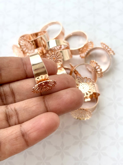 Rose Gold Floral Adjustable Ring Bases