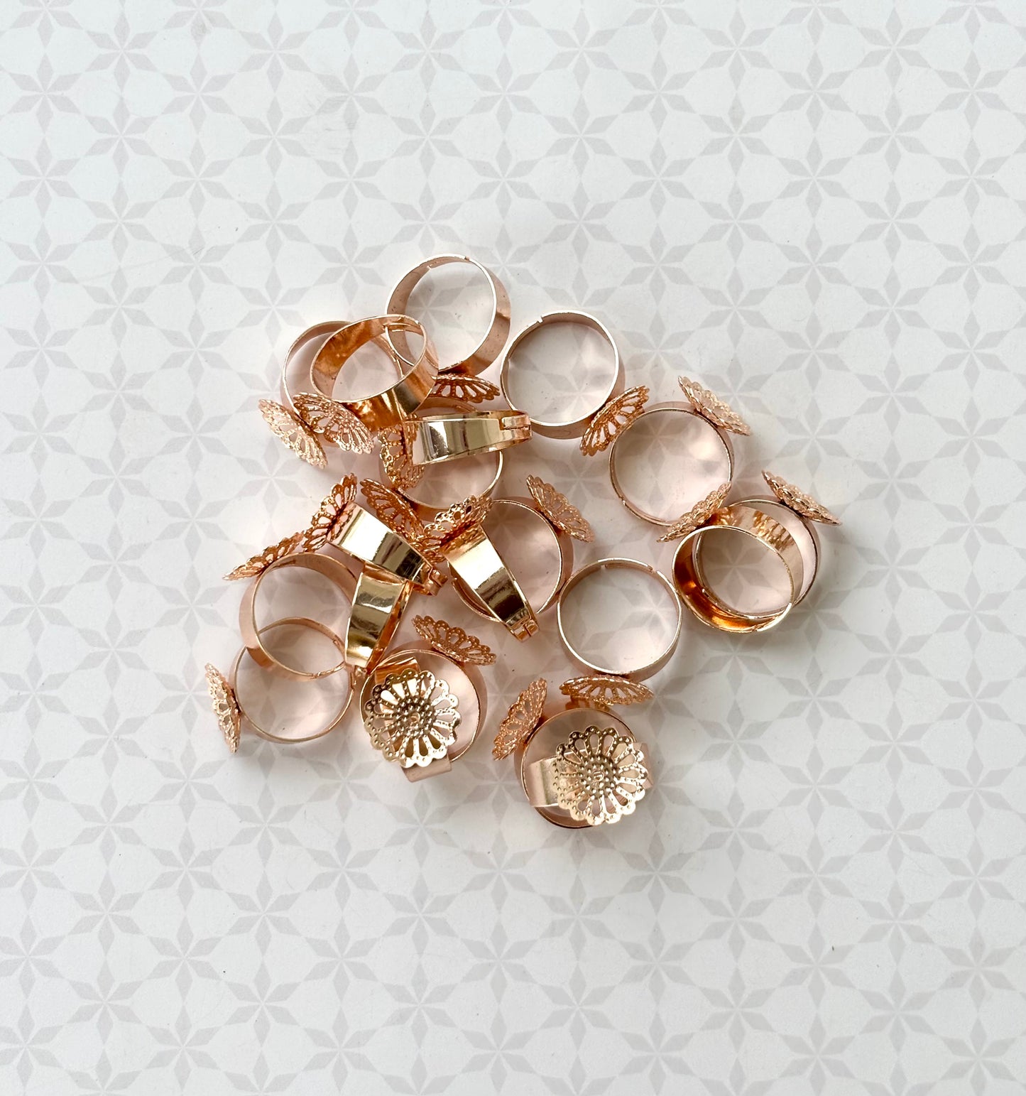 Rose Gold Floral Adjustable Ring Bases
