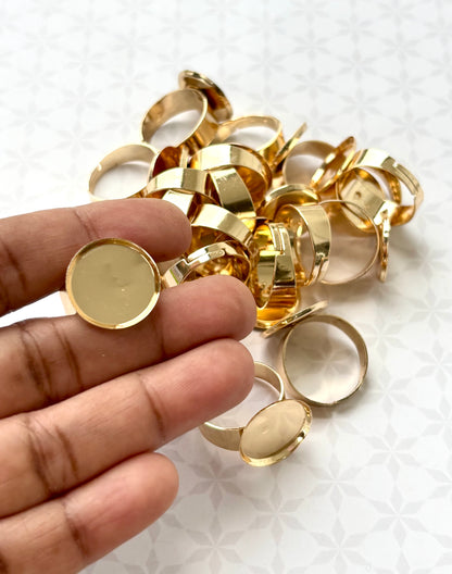Gold Round Bezel Adjustable Ring Bases