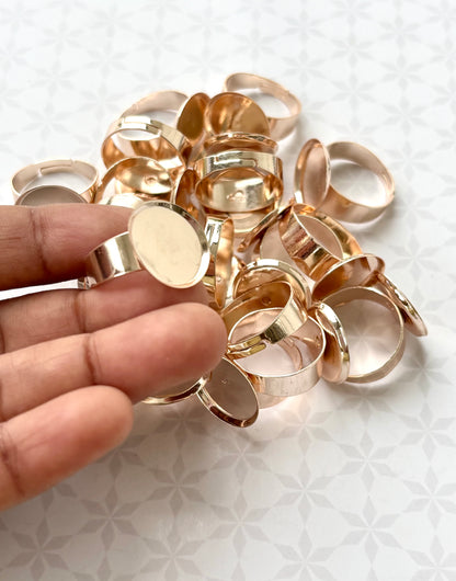 Rose Gold Round Bezel Adjustable Ring Bases