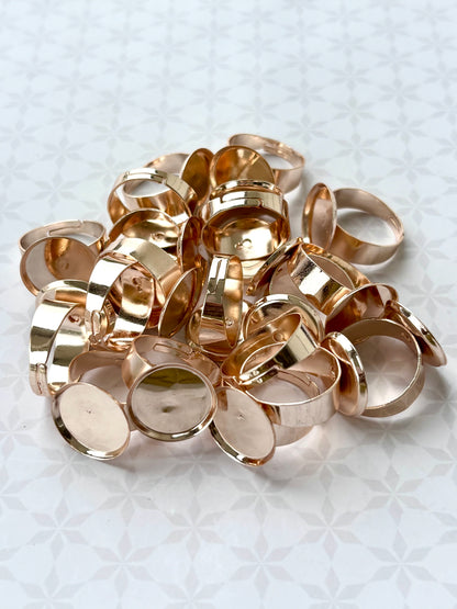 Rose Gold Round Bezel Adjustable Ring Bases