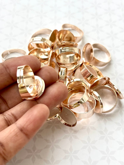 Rose Gold Round Bezel Adjustable Ring Bases