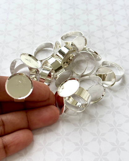 Silver Round Bezel Adjustable Ring Bases