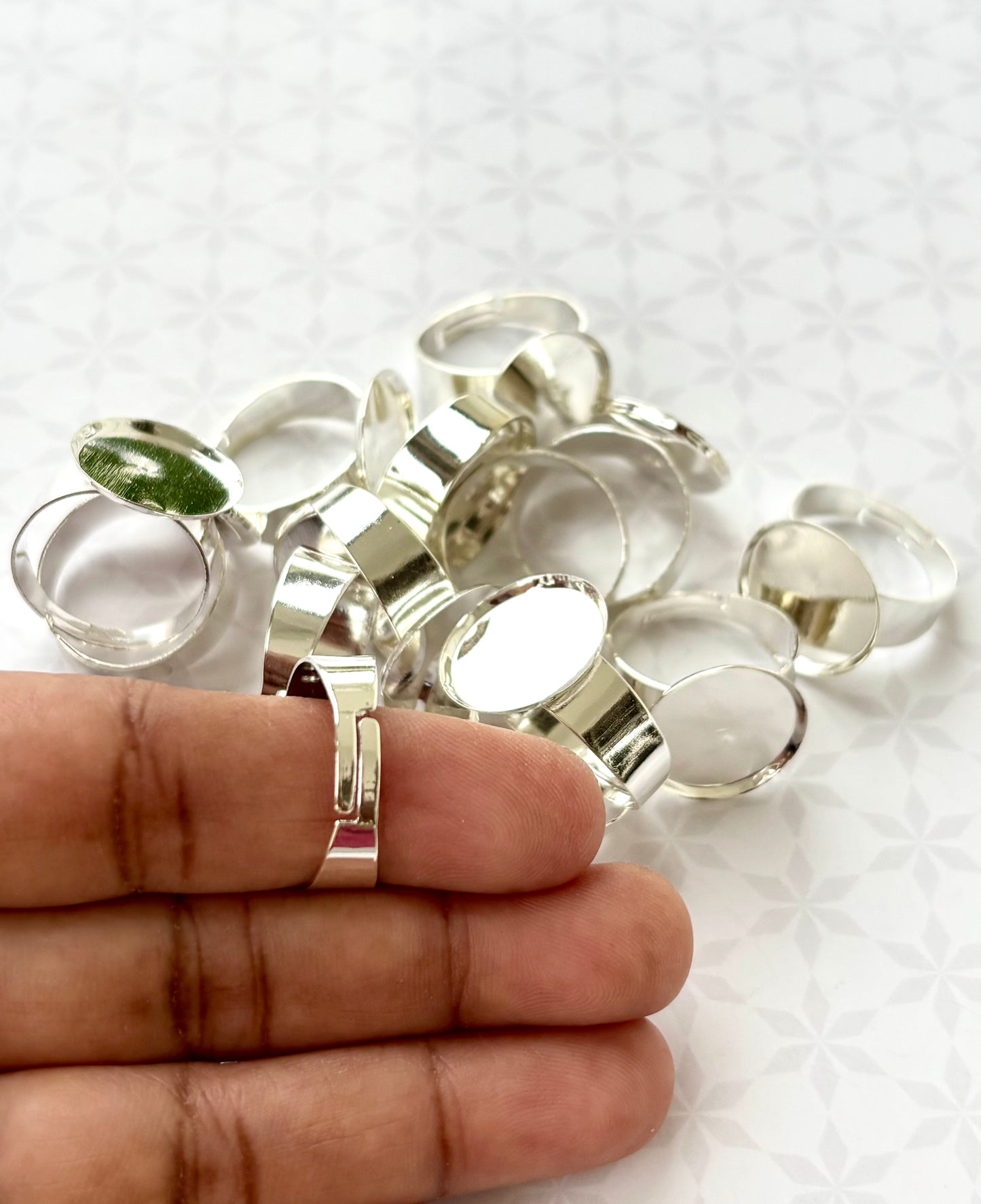 Silver Round Bezel Adjustable Ring Bases