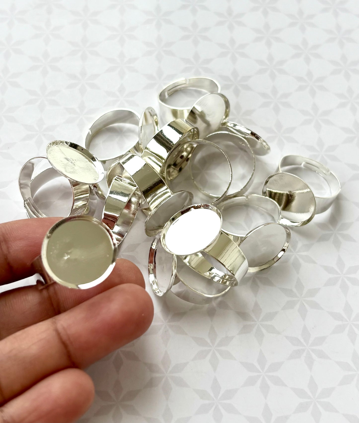 Silver Round Bezel Adjustable Ring Bases