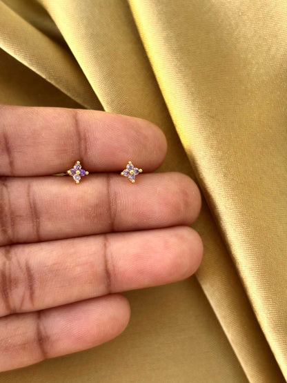Gold Plated Tiny Lavender Stud Earrings