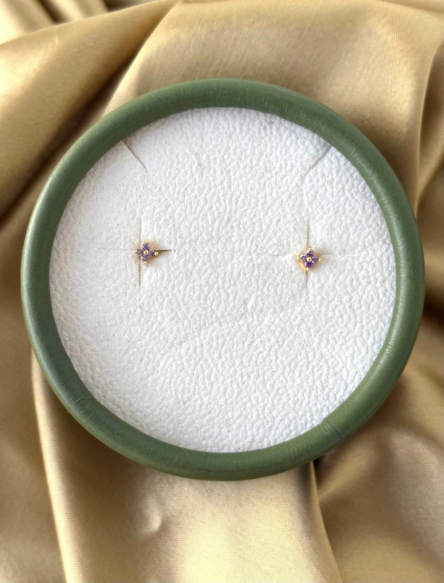 Gold Plated Tiny Lavender Stud Earrings