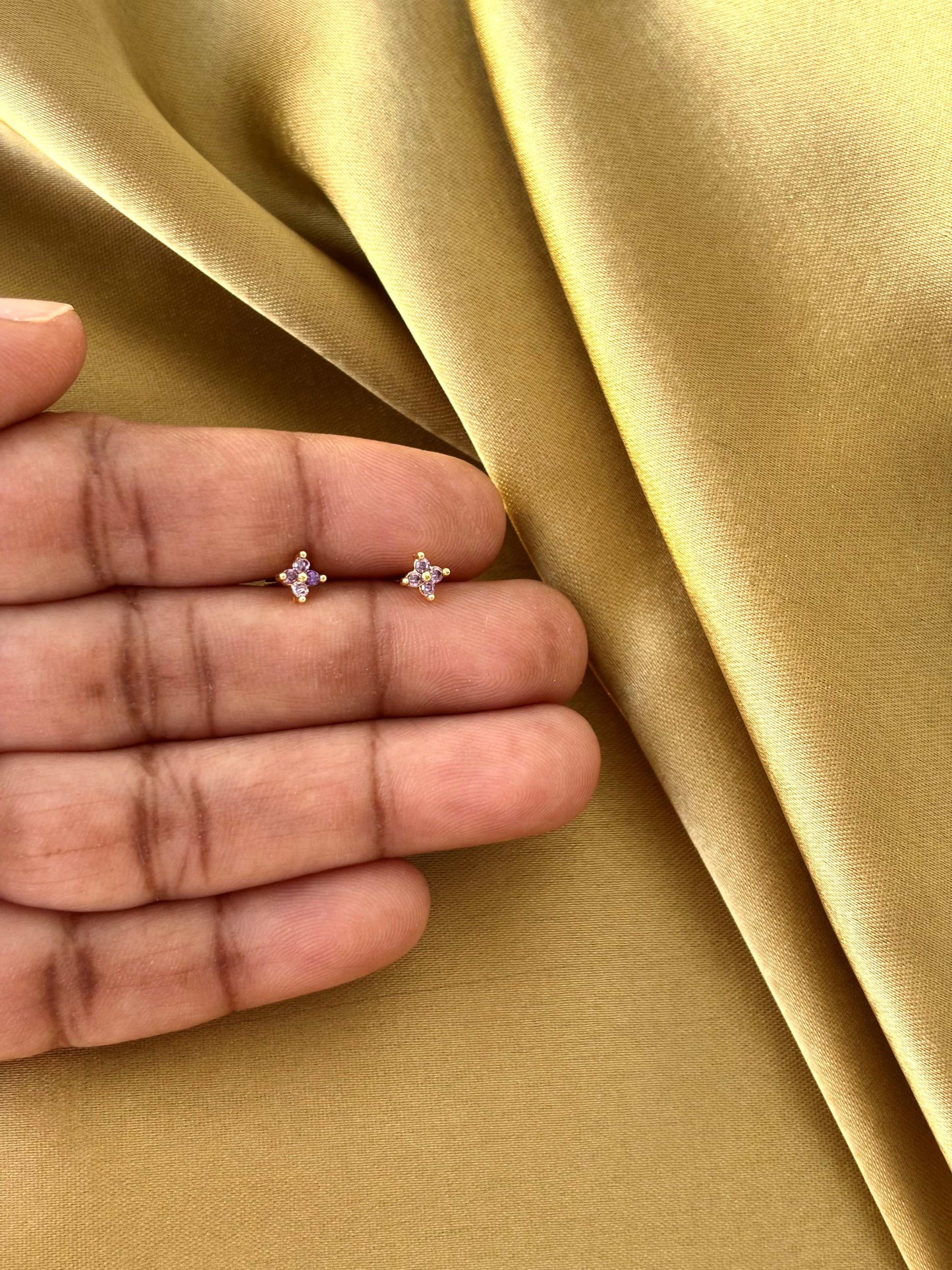 Gold Plated Tiny Lavender Stud Earrings